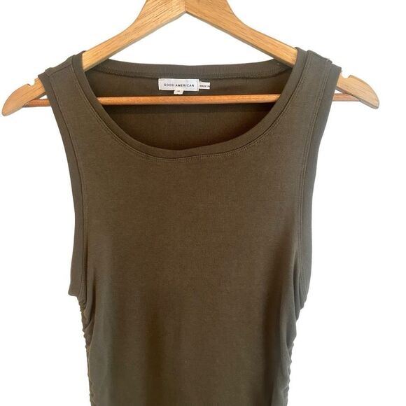 Good American Ruched Mini Tank Dress in Sea Turtle Good American Size 2 - Picture 4 of 8